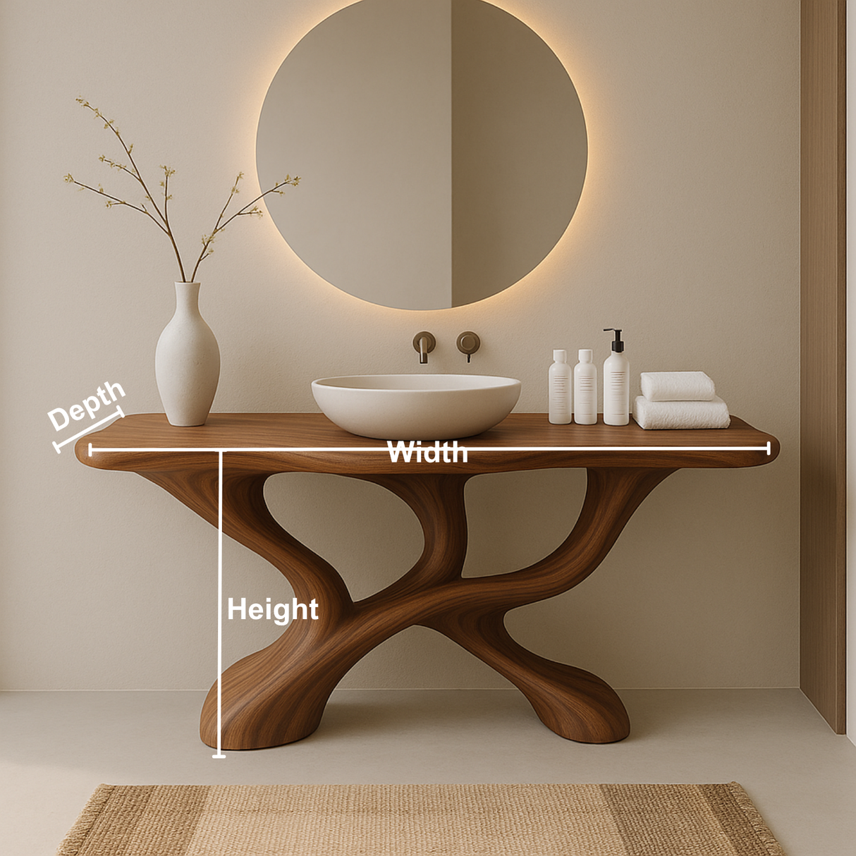 Handcrafted Solid Wood Sculptural Vanity with Fluid Modern Design and Artistic Form