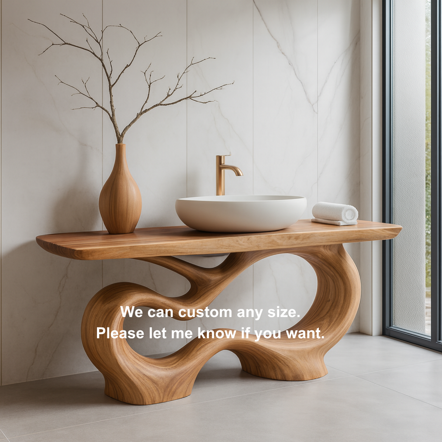 Handcrafted Solid Wood Sculptural Vanity with Organic Curved Base for Modern Interiors