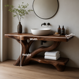 Handcrafted Solid Wood Vanity with Flowing Tree Trunk Base and Organic Sculptural Form