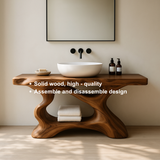 Handcrafted Solid Wood Vanity with Sculptural Organic Flow and Modern Natural Design