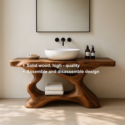 Handcrafted Solid Wood Vanity with Sculptural Organic Flow and Modern Natural Design