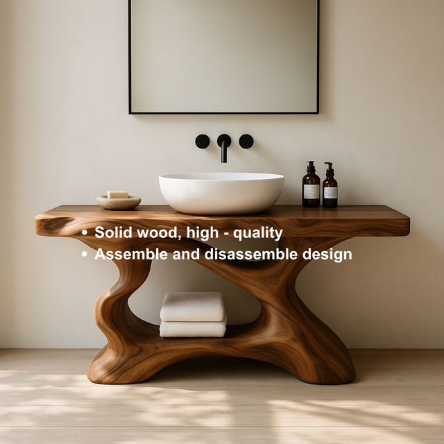Handcrafted Solid Wood Vanity with Sculptural Organic Flow and Modern Natural Design