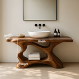 Handcrafted Solid Wood Vanity with Sculptural Organic Flow and Modern Natural Design
