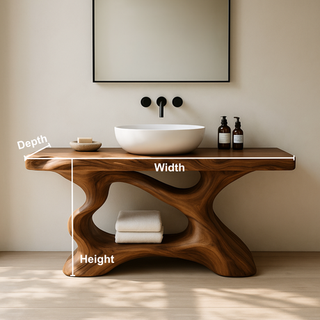 Handcrafted Solid Wood Vanity with Sculptural Organic Flow and Modern Natural Design