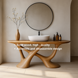 Handcrafted Solid Wood Vanity with Fluid Organic Shape and Modern Sculptural Design