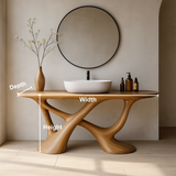 Handcrafted Solid Wood Vanity with Fluid Organic Shape and Modern Sculptural Design