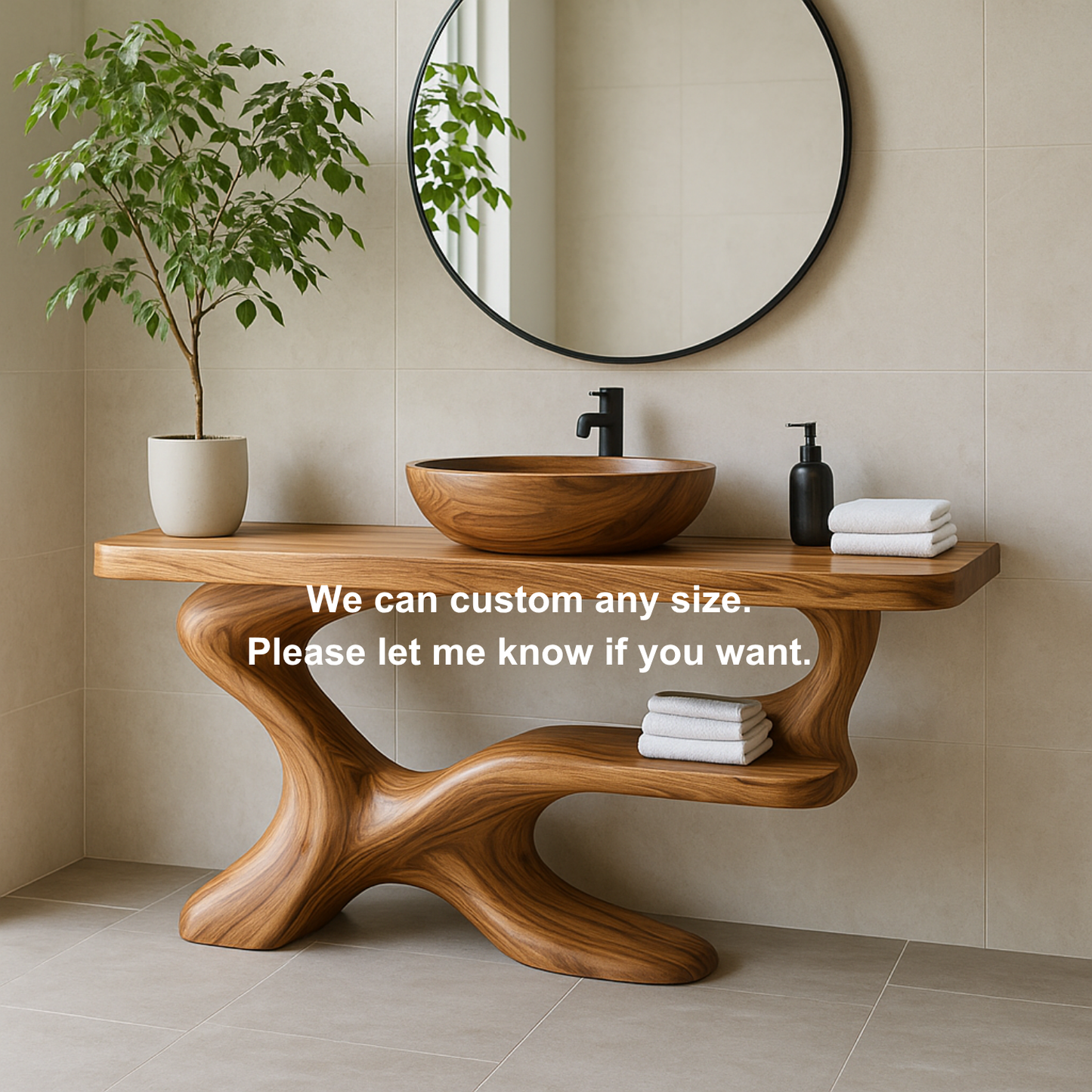 Handcrafted Solid Wood Vanity with Sculptural Flow Design and Contemporary Natural Form
