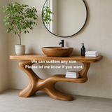 Handcrafted Solid Wood Vanity with Sculptural Flow Design and Contemporary Natural Form