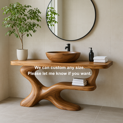 Handcrafted Solid Wood Vanity with Sculptural Flow Design and Contemporary Natural Form