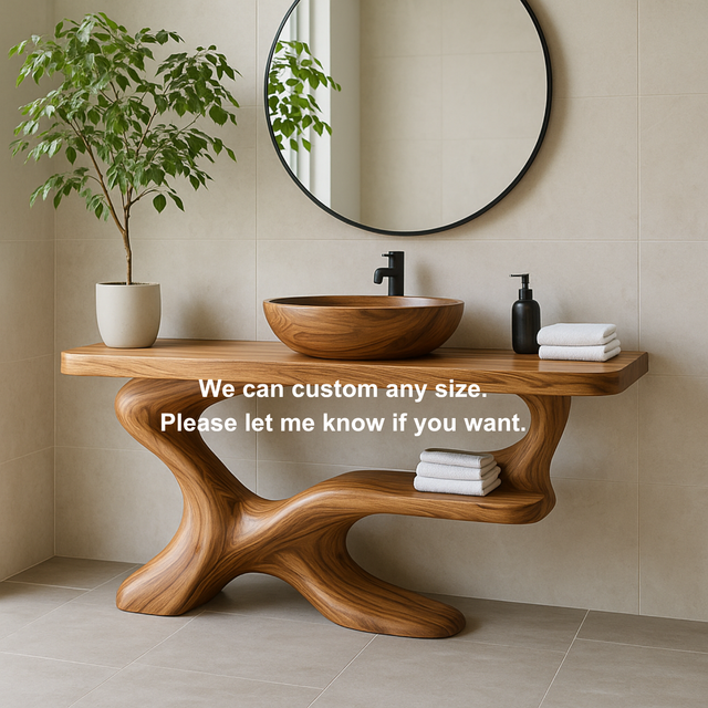 Handcrafted Solid Wood Vanity with Sculptural Flow Design and Contemporary Natural Form