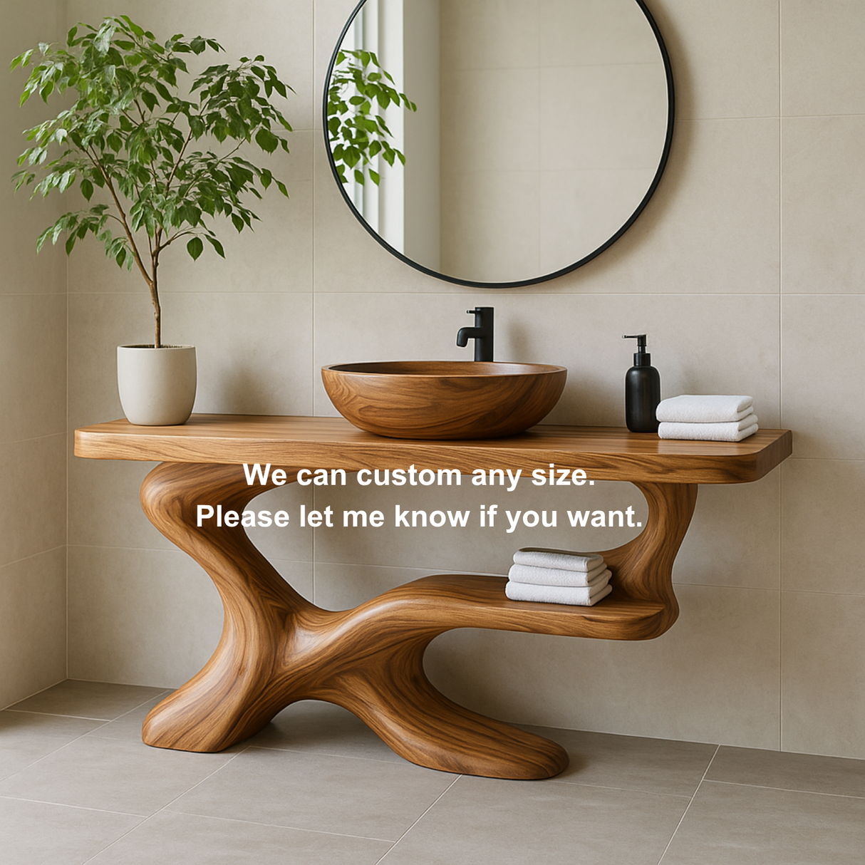 Handcrafted Solid Wood Vanity with Sculptural Flow Design and Contemporary Natural Form