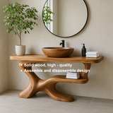 Handcrafted Solid Wood Vanity with Sculptural Flow Design and Contemporary Natural Form