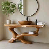 Handcrafted Solid Wood Vanity with Sculptural Flow Design and Contemporary Natural Form