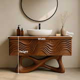 Handcrafted Solid Walnut Bathroom Vanity – Sculptural Wave Front with Organic Twisted Base Design