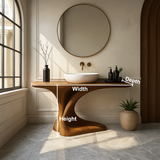 Handcrafted Solid Wood Bathroom Vanity – Organic Sculptural Flow Design with Artistic Curved Base