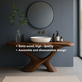 Handcrafted Solid Wood Bathroom Vanity – Sculptural Organic Flow Base with Modern Artistic Form