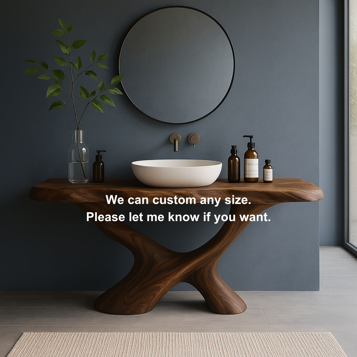 Handcrafted Solid Wood Bathroom Vanity – Sculptural Organic Flow Base with Modern Artistic Form