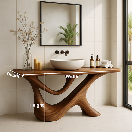 Handcrafted Solid Wood Bathroom Vanity – Sculptural Organic Y-Form Base with Natural Flow Design