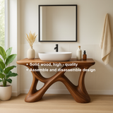 Handcrafted Solid Wood Bathroom Vanity – Sculptural Organic X-Form Base with Modern Artistic Flow