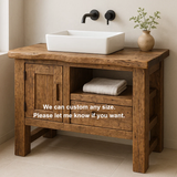 Handcrafted Solid Wood Bathroom Vanity – Rustic Live Edge Base with Drawer and Cabinet Storage