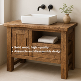 Handcrafted Solid Wood Bathroom Vanity – Rustic Live Edge Base with Drawer and Cabinet Storage