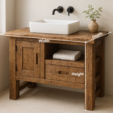 Handcrafted Solid Wood Bathroom Vanity – Rustic Live Edge Base with Drawer and Cabinet Storage