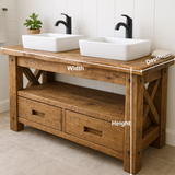 Handcrafted Solid Wood Bathroom Vanity – Rustic Live Edge Double Base with Drawers and Cross-Leg Design