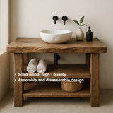 Handcrafted Solid Wood Bathroom Vanity – Rustic Live Edge Base with Double Open Shelves