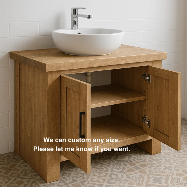 Modern Handcrafted Solid Wood Bathroom Vanity – Minimalist Cabinet Base with Double Doors