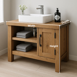 Handcrafted Solid Wood Bathroom Vanity – Modern Rustic Base with Door and Open Shelves