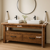 Rustic Handcrafted Solid Wood Double Vanity – Live Edge Base with Drawers and Open Shelf