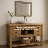 Handcrafted Solid Wood Vanity – Farmhouse Style Bathroom Base with 6 Drawers and Open Shelf