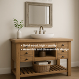 Handcrafted Solid Wood Vanity – Farmhouse Style Bathroom Base with 6 Drawers and Open Shelf