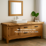 Handcrafted Solid Wood Bathroom Vanity – Natural Live Edge Base with 4 Drawers and Door Cabinet