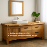Handcrafted Solid Wood Bathroom Vanity – Natural Live Edge Base with 4 Drawers and Door Cabinet