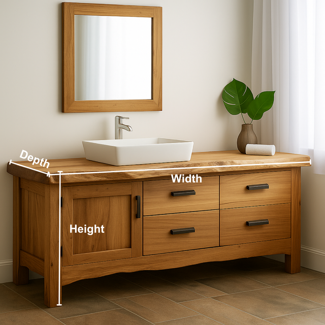 Handcrafted Solid Wood Bathroom Vanity – Natural Live Edge Base with 4 Drawers and Door Cabinet