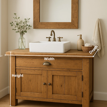 Handcrafted Solid Wood Bathroom Vanity – Rustic Farmhouse Base with Drawer and Double Door Cabinet
