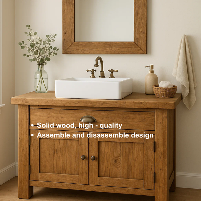 Handcrafted Solid Wood Bathroom Vanity – Rustic Farmhouse Base with Drawer and Double Door Cabinet