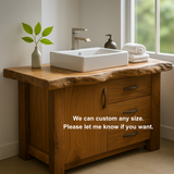 Handcrafted Solid Wood Bathroom Vanity – Live Edge Rustic Base with 3 Drawers and Cabinet