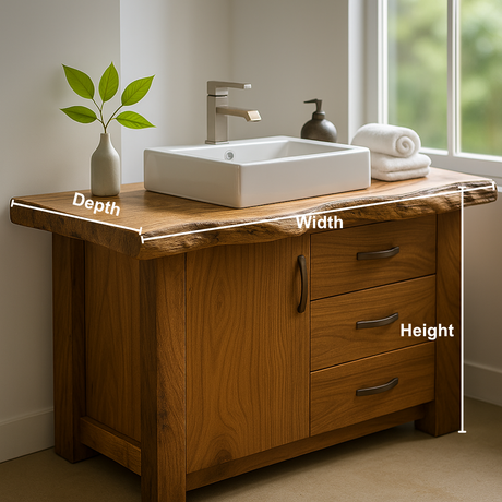 Handcrafted Solid Wood Bathroom Vanity – Live Edge Rustic Base with 3 Drawers and Cabinet