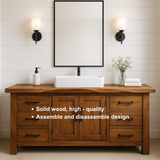 Handcrafted Solid Wood Bathroom Vanity – Rustic Base with Six Drawers and Center Cabinet