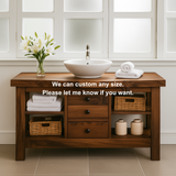 Handcrafted Solid Walnut Bathroom Vanity – Rustic Base with Open Shelves and Center Drawers