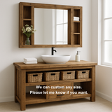Handcrafted Solid Wood Bathroom Vanity – Rustic Farmhouse Base with Drawers and Open Storage Shelf