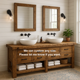 Handcrafted Solid Wood Double Sink Vanity – Rustic Farmhouse Base with 8 Drawers and Open Shelf