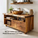 Handcrafted Solid Wood Live-Edge Vanity Base – Organic Modern Bathroom Console with Shelves and Drawers
