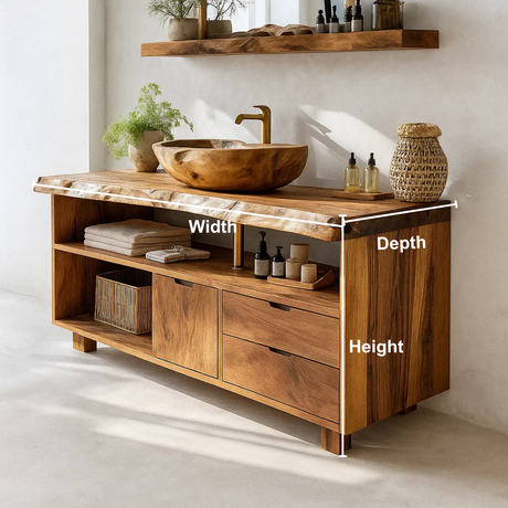 Handcrafted Solid Wood Live-Edge Vanity Base – Organic Modern Bathroom Console with Shelves and Drawers