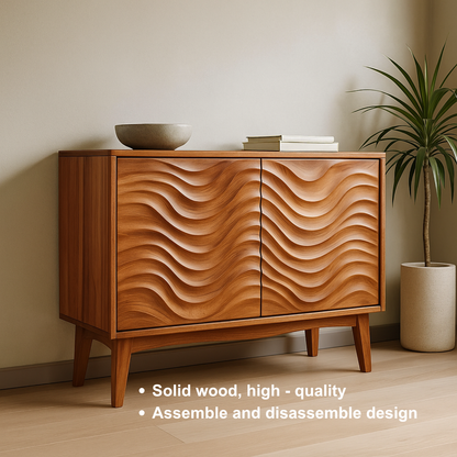 Handcrafted Solid Wood Sideboard – Sculptural Wave Carved Credenza for Modern Organic Interiors