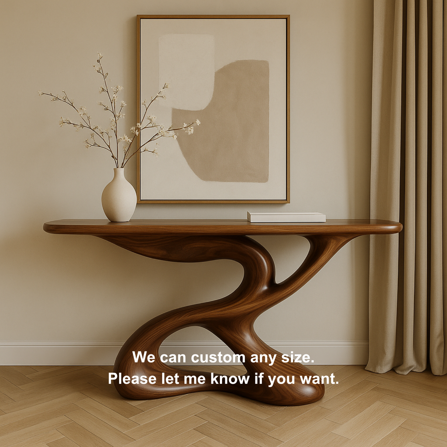 Handcrafted Solid Wood Sculptural Console Table – Organic Flow Design Art Furniture for Modern Interiors