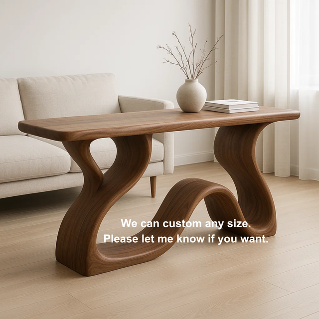 Handcrafted Solid Wood Wave Console Table – Sculptural Organic Flow Design for Modern Interiors