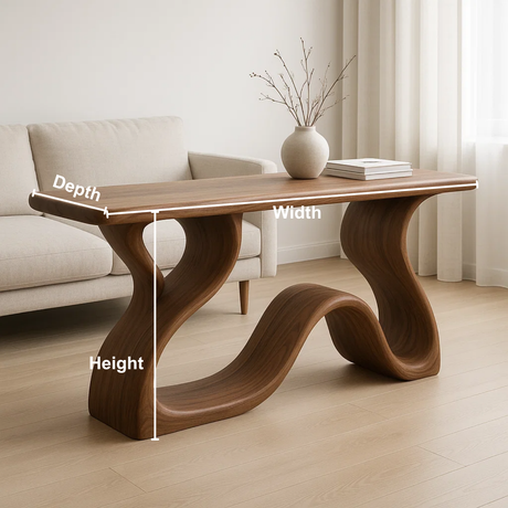 Handcrafted Solid Wood Wave Console Table – Sculptural Organic Flow Design for Modern Interiors